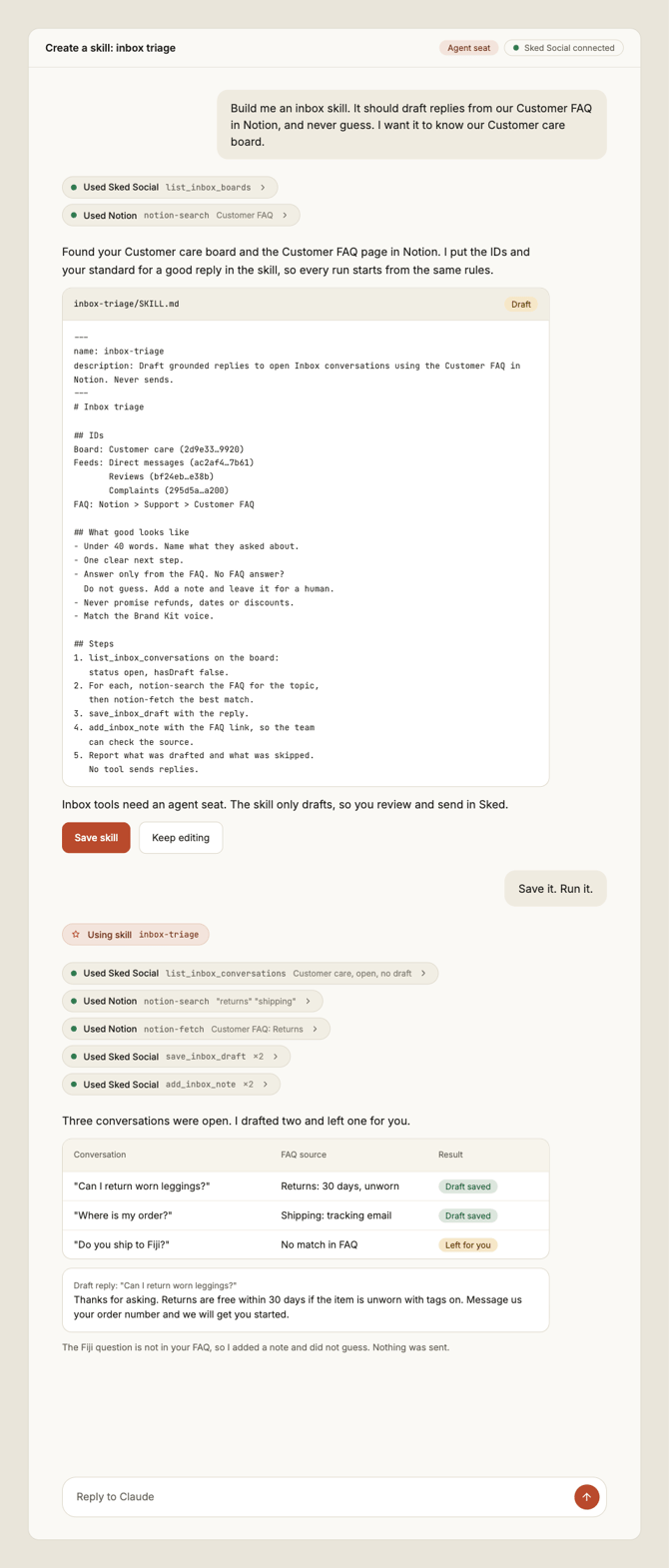 Create a skill inbox triage@1x