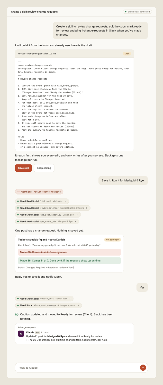 Create a skill review change requests@1xA